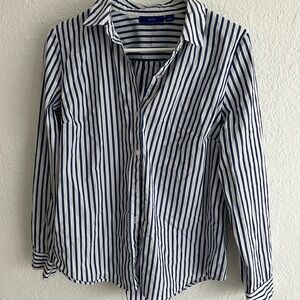 Blue and white stripe long sleeve button down